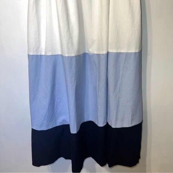 NWT VICI x Destiny Tan Blue White Colorblock Boho Ruffled Tiered Maxi Dress S - Picture 9 of 13